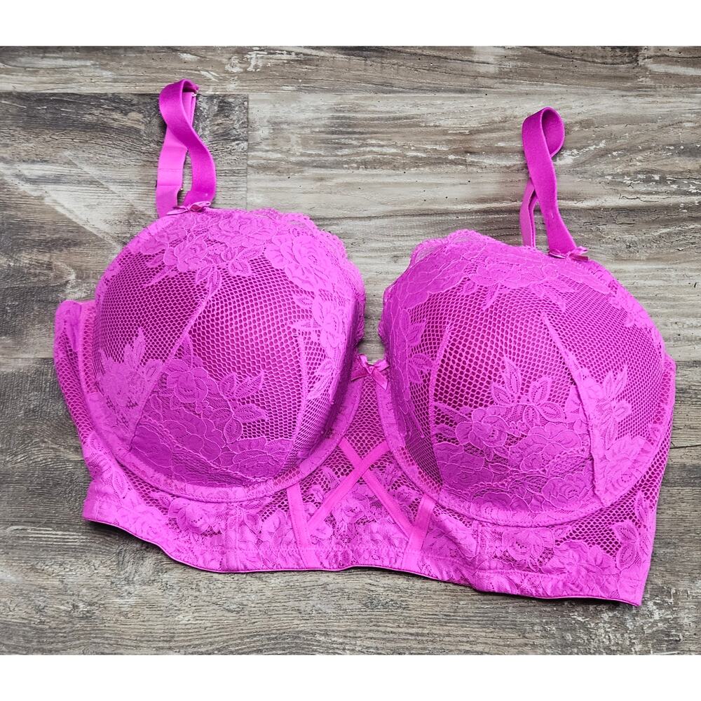 Cacique 44DDD Hot Pink Lace Longline Balconette Underwire Bra